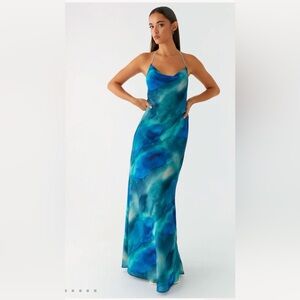 Peppermayo Blue Teal Watercolor Maxi Dress